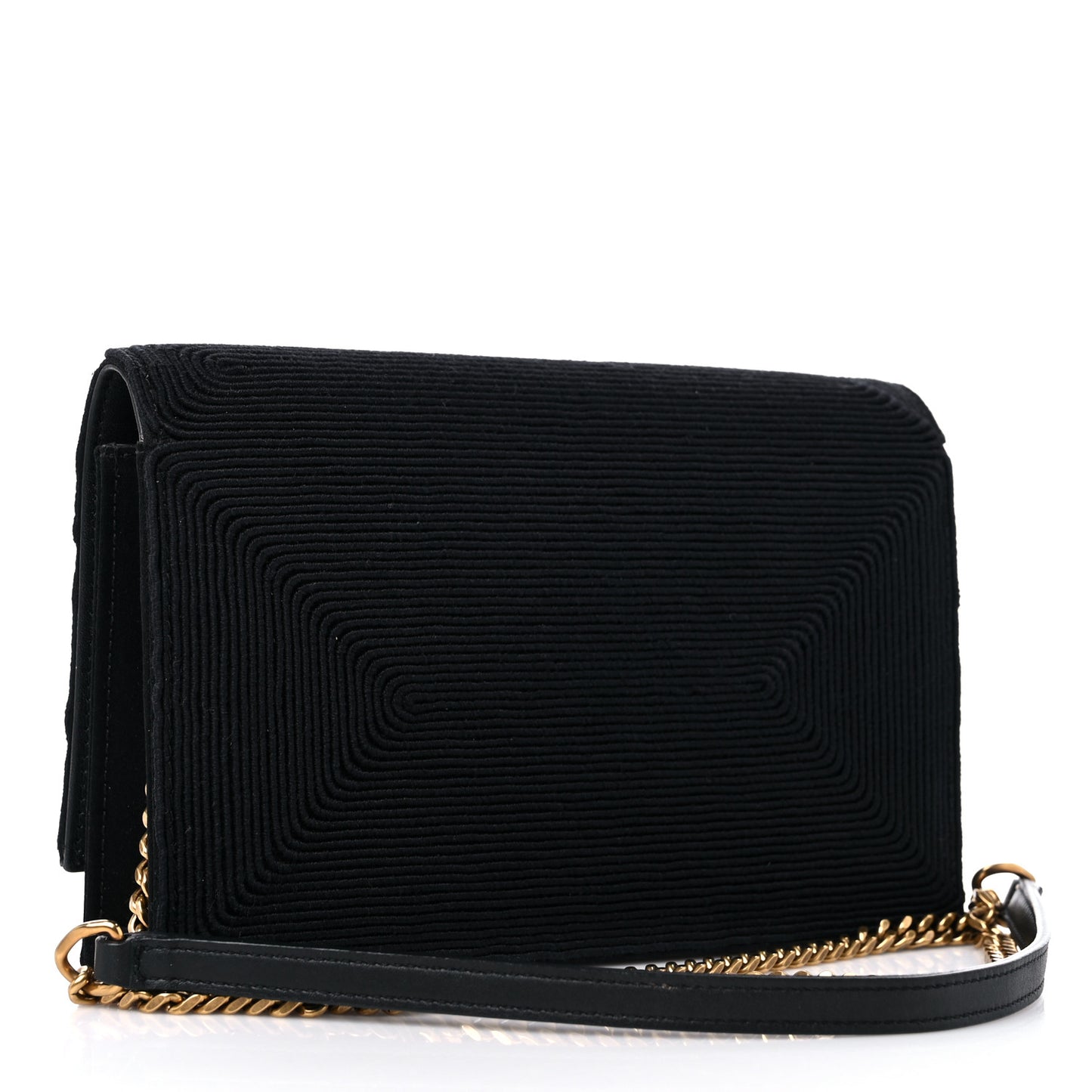 Satin Woven Monogram Kate Tassel Chain Wallet Black