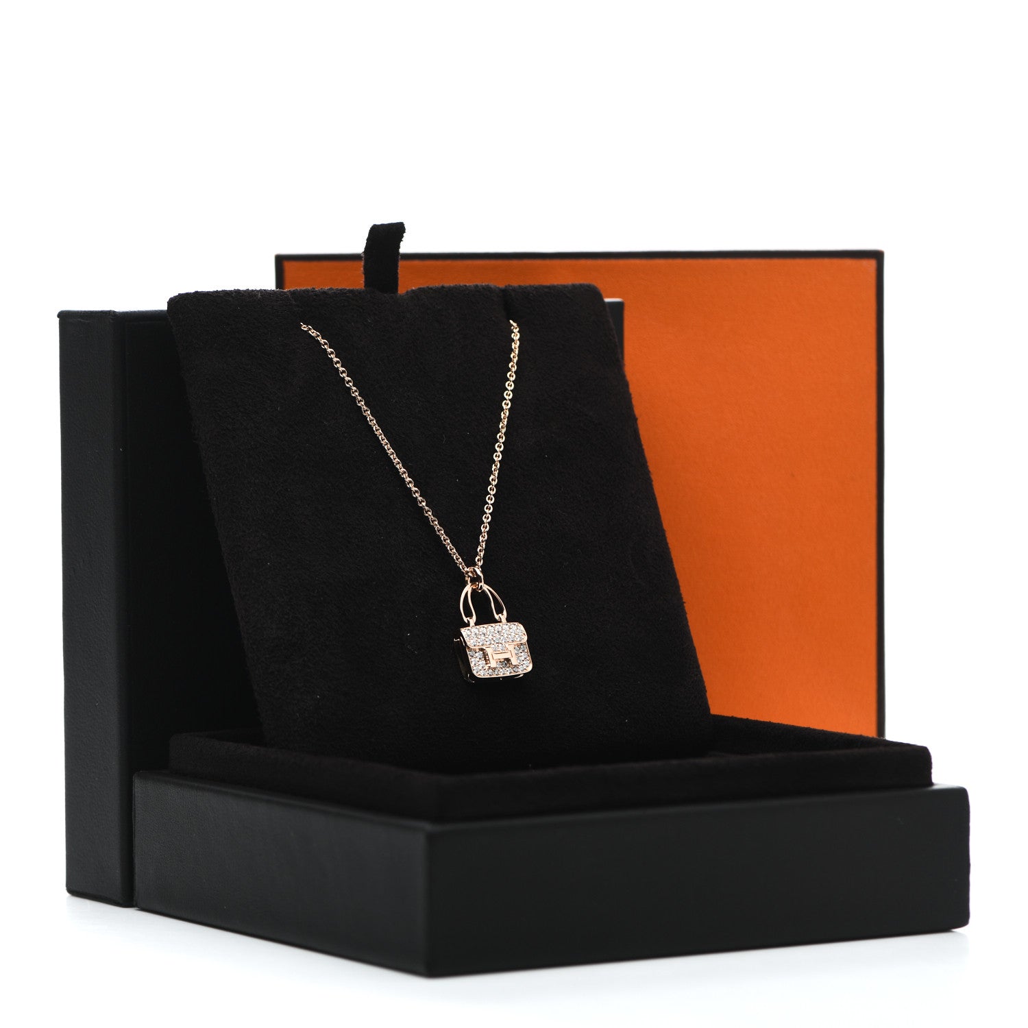 Hermes 18K Rose Gold Diamond Constance Amulettes Pendant Necklace 6 of 6
