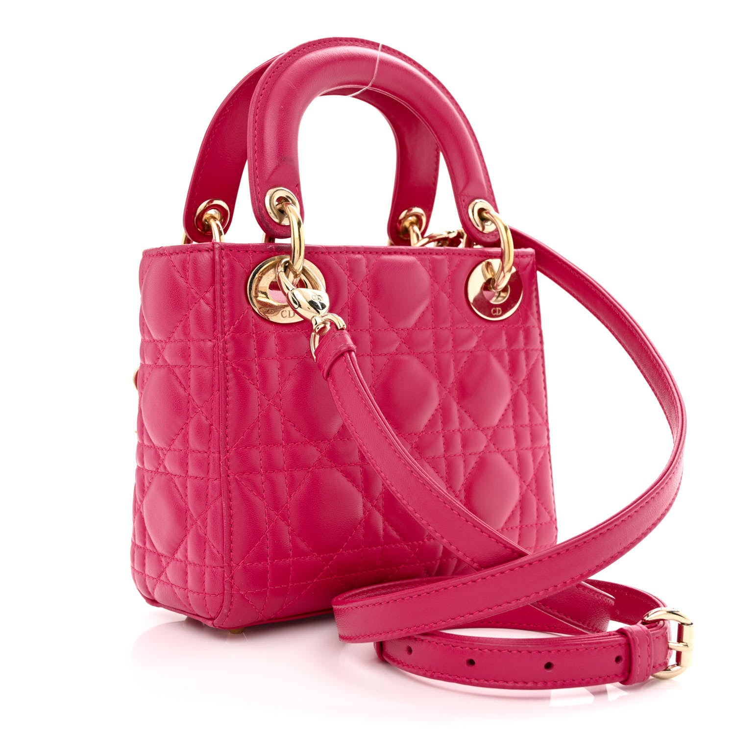 Christian Dior Lambskin Cannage Mini Lady Dior Fuchsia 3 of 15