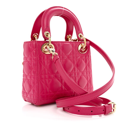 Christian Dior Lambskin Cannage Mini Lady Dior Fuchsia 3 of 15