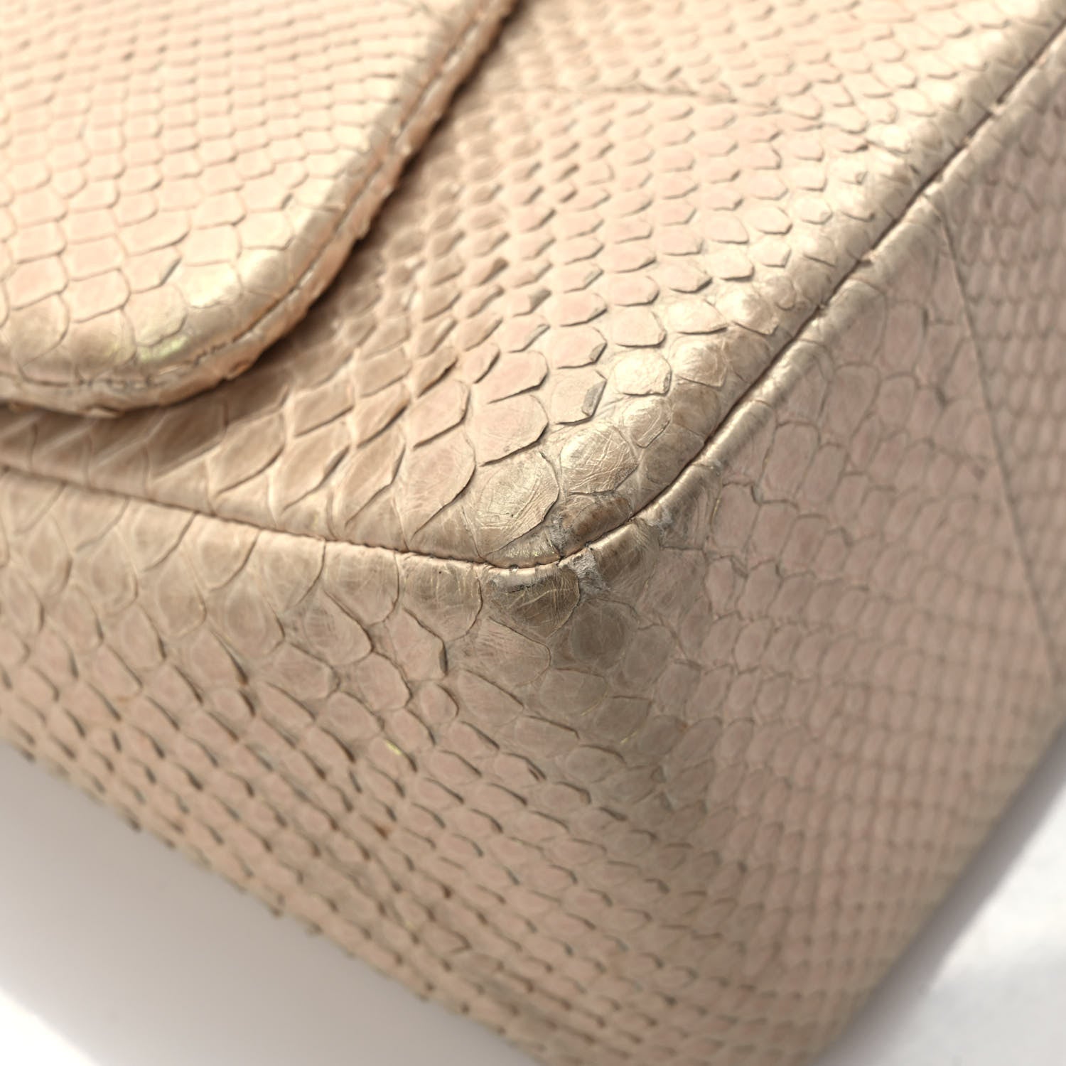Chanel Metallic Snakeskin Jumbo Double Flap Light Beige 9 of 10