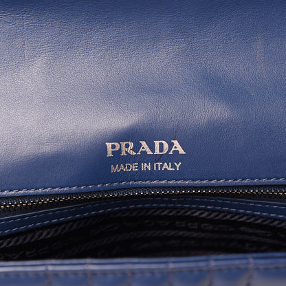 Prada Soft Calfskin Impunture Diagramme Large Chain Flap Shoulder Bag Bluette 6 of 10