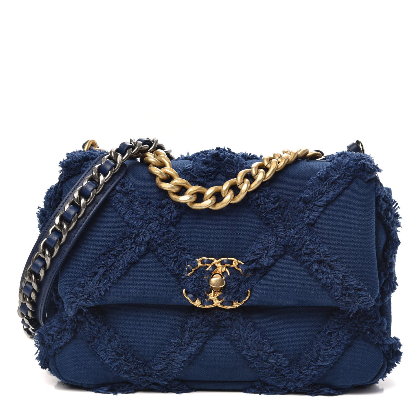 Cotton Canvas Quilted Medium Chanel 19 Flap Navy Blue