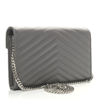 Saint Laurent Grain De Poudre Matelasse Chevron Monogram Chain Wallet Earth 3 of 9