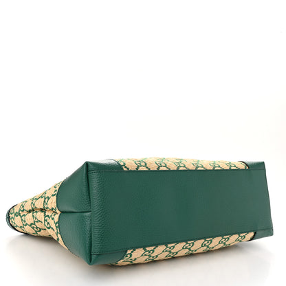 Gucci Straw Jacquard Dollar Calfskin GG Monogram Medium Ophidia Shopping Tote Natural Emerald 4 of 10