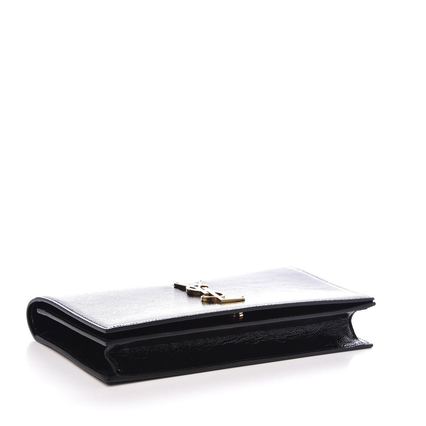 Textured Patent Classic Kate Monogram Clutch Black