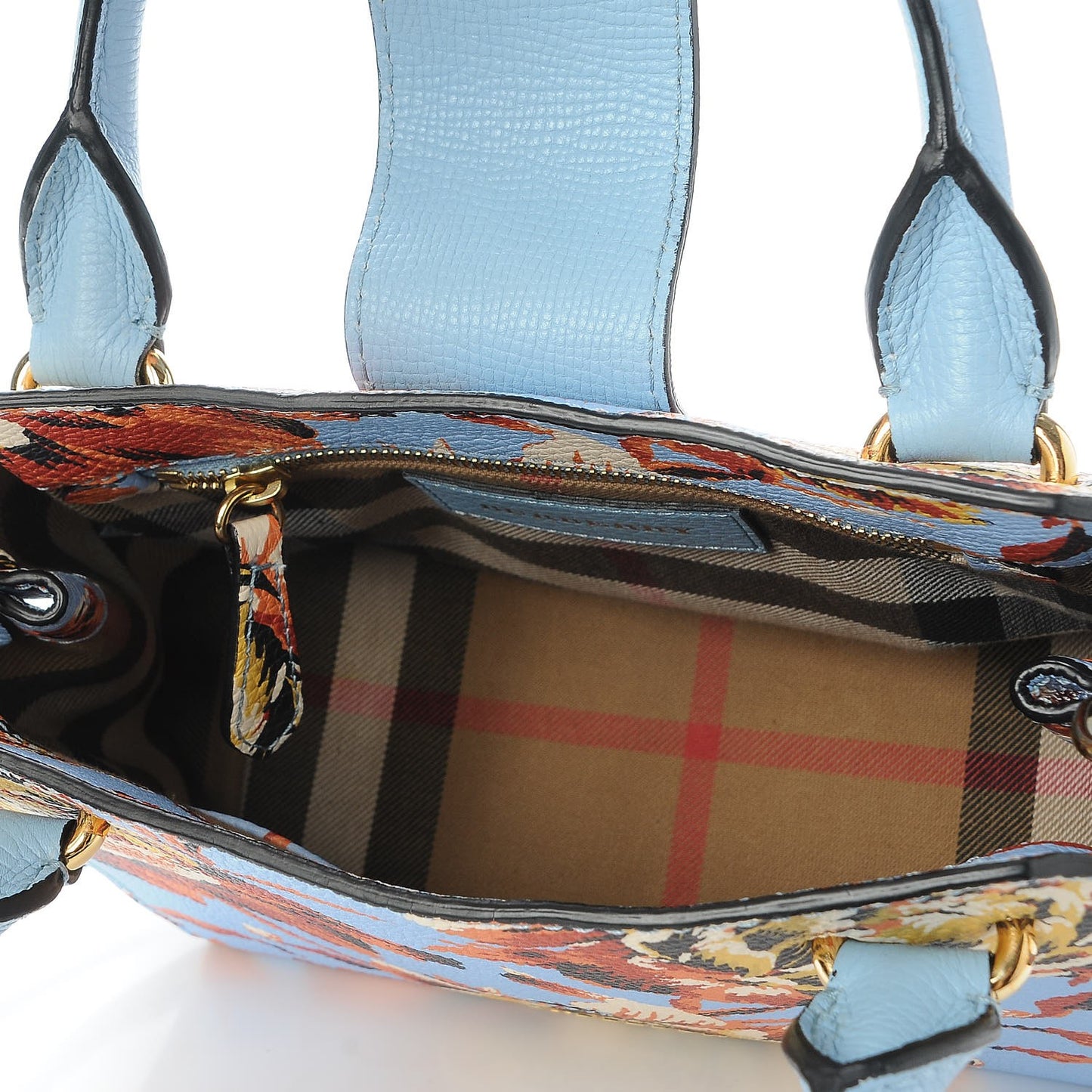 Soft Grain Calfskin Floral Print Small Buckle Tote Peony Rose Pale Blue Vibrant Orange