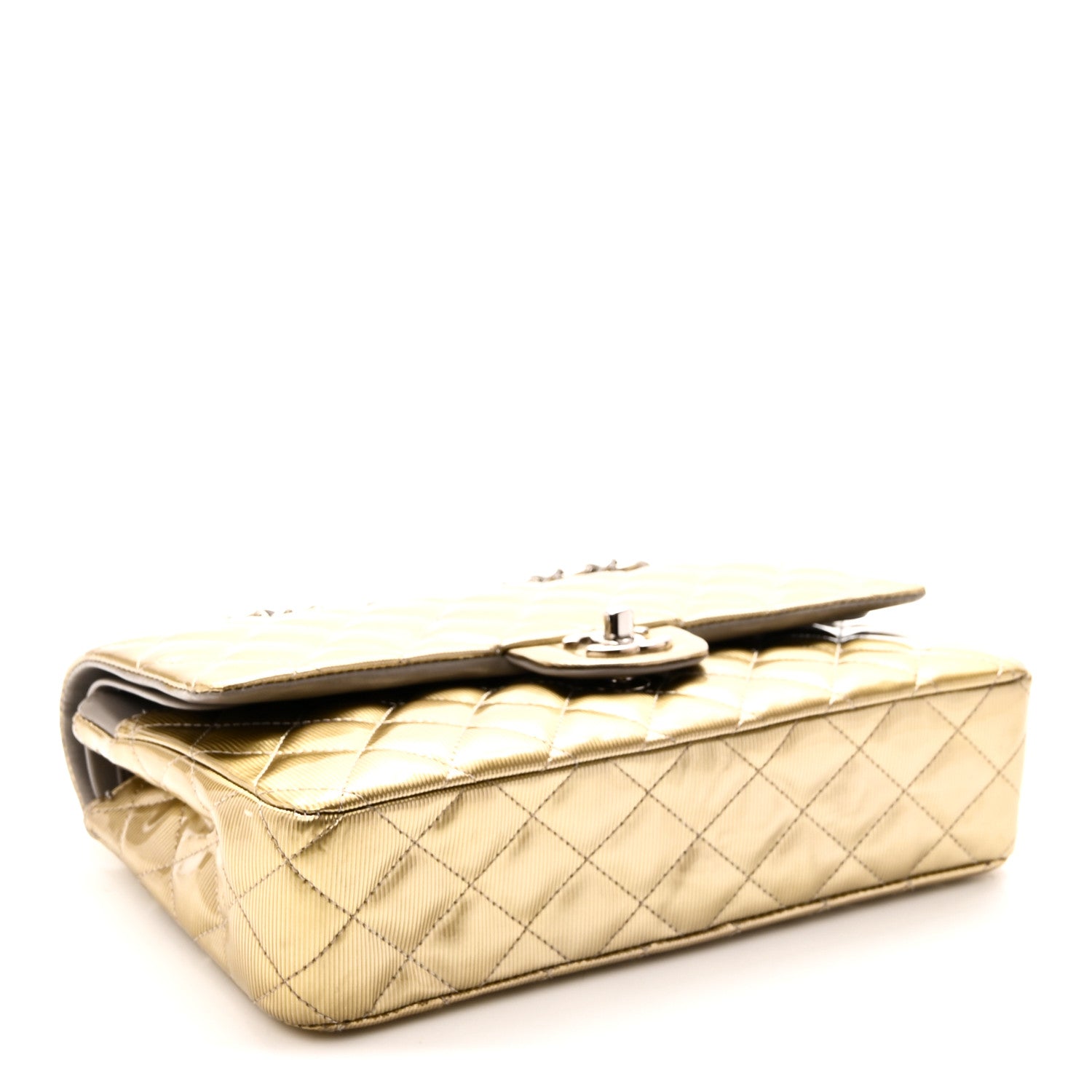 Chanel Striated Patent Quilted Medium Double Flap Gold 4 of 10