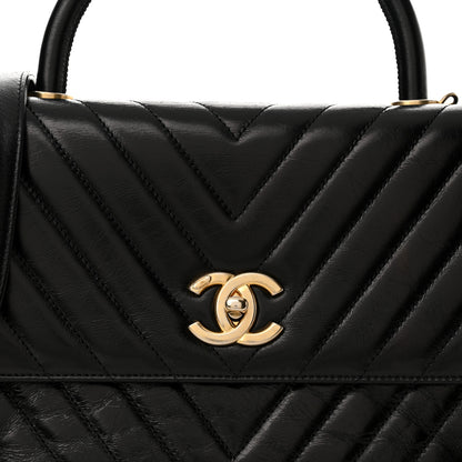 Chanel Calfskin Chevron Quilted Medium Coco Handle Flap Black 8 of 14