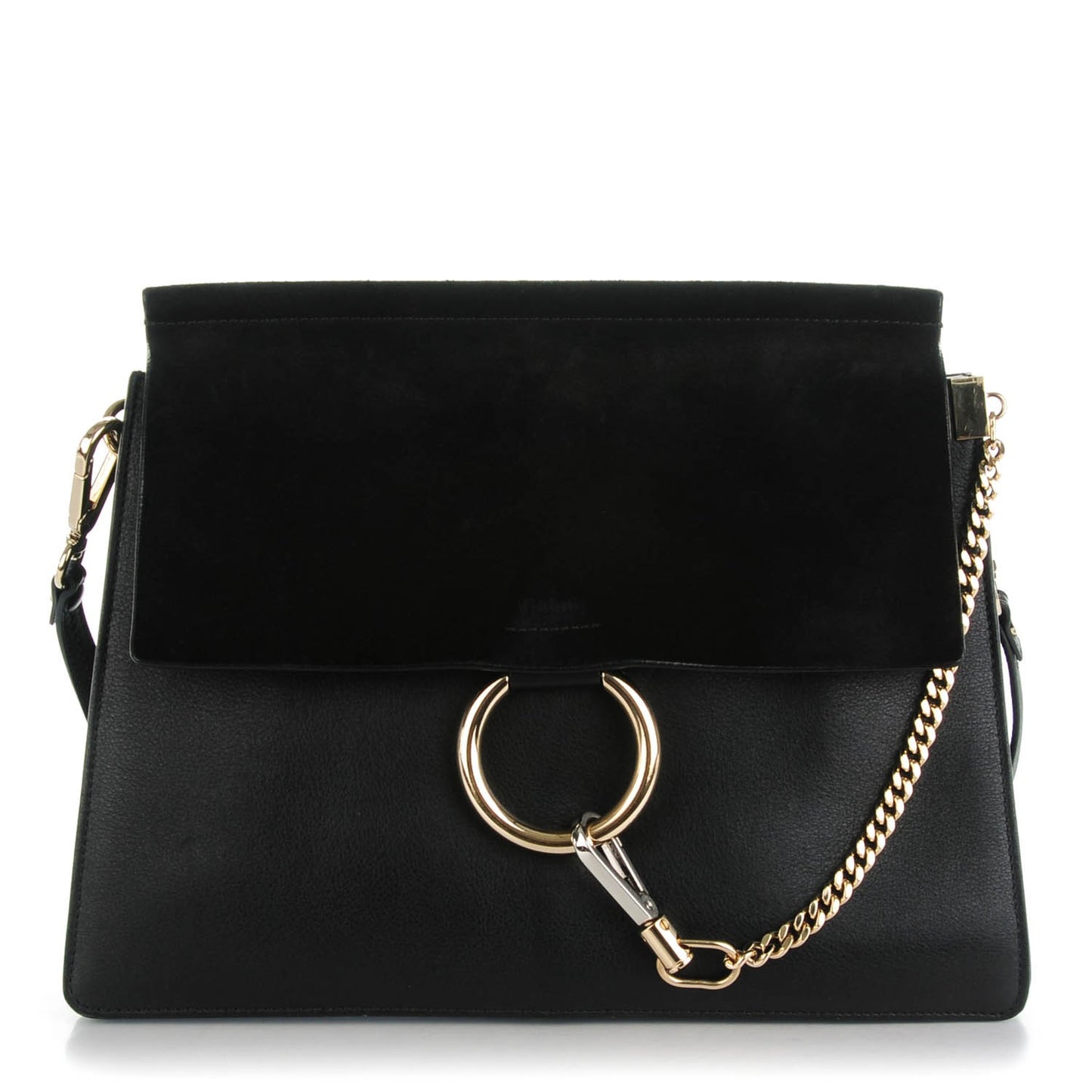 Suede Calfskin Medium Faye Shoulder Bag Black