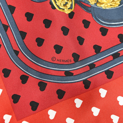 Hermes Silk Brides De Gala Love Pocket Square Canard Rouge Blanc 3 of 4