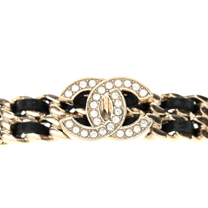 Chanel Metal Lambskin Crystal CC Choker Necklace Black Gold 4 of 7