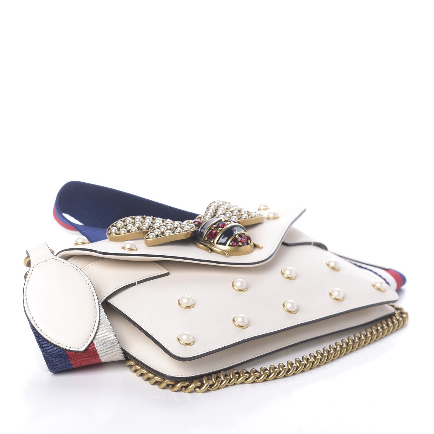 Nappa Pearl Studded Mini Queen Margaret Broadway Shoulder Bag Mystic White