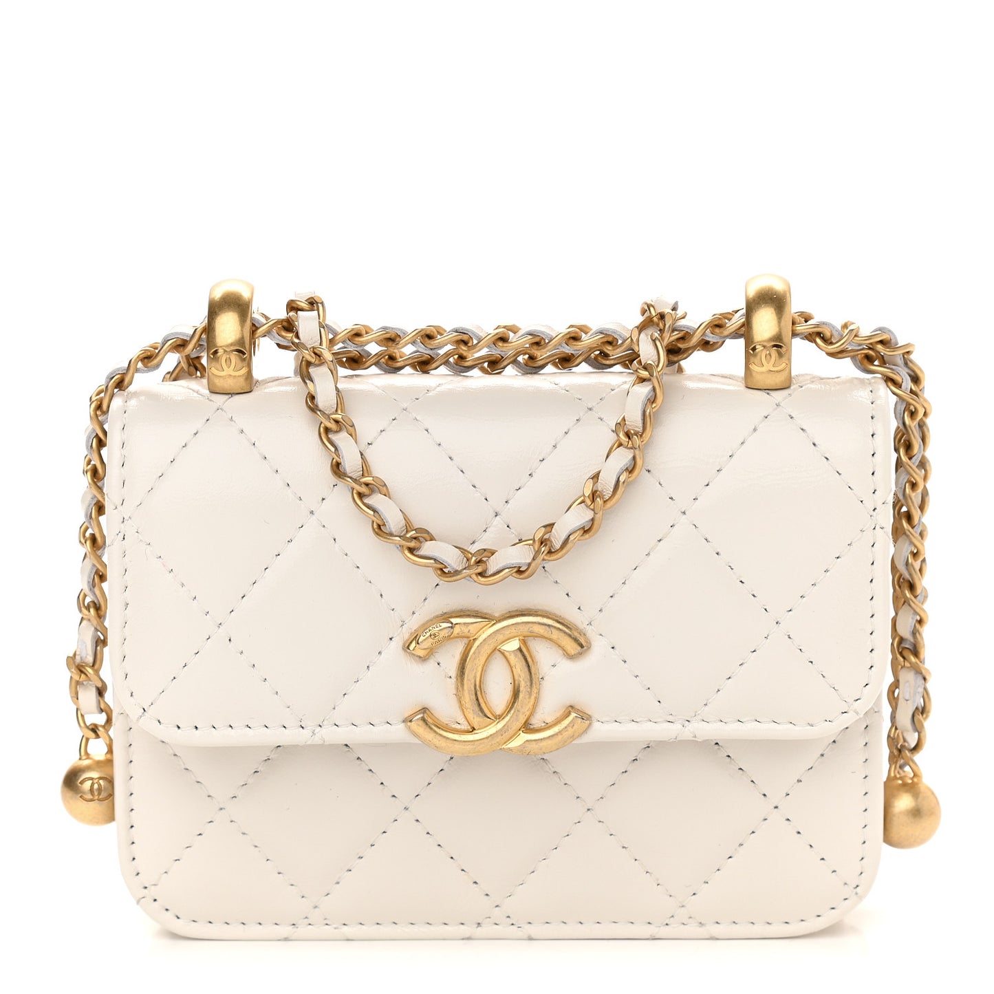 Calfskin Quilted Perfect Fit Coin Purse With Chain White
