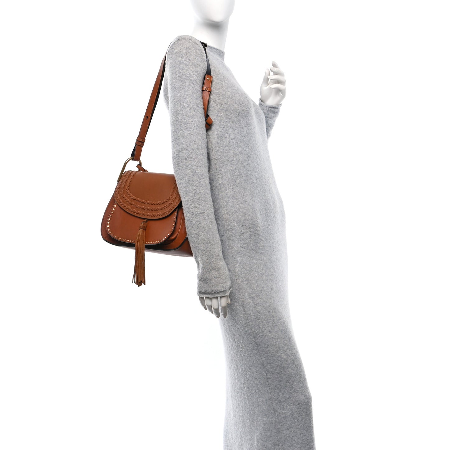 Calfskin Braided Medium Hudson Shoulder Bag Caramel