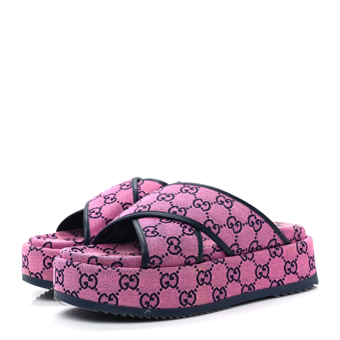 Monogram Multicolor Criss Cross Platform Slide Sandals 38 Pink Blue