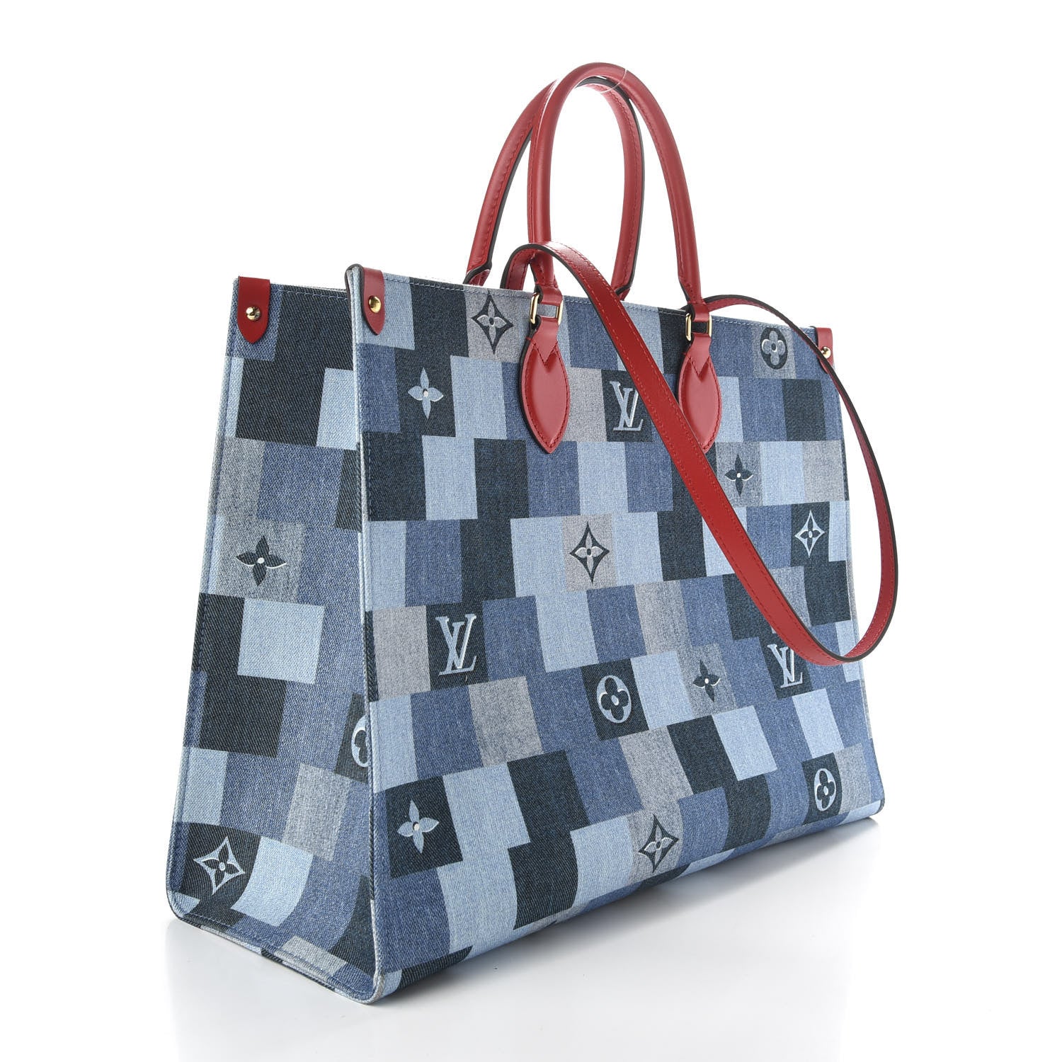 Louis Vuitton Denim Damier Monogram Onthego Blue Rouge 3 of 10