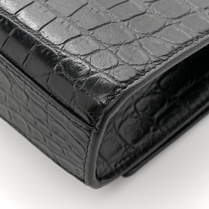 Saint Laurent Calfskin Crocodile Embossed Medium Classic Monogram Kate Tassel Satchel Black 16 of 17