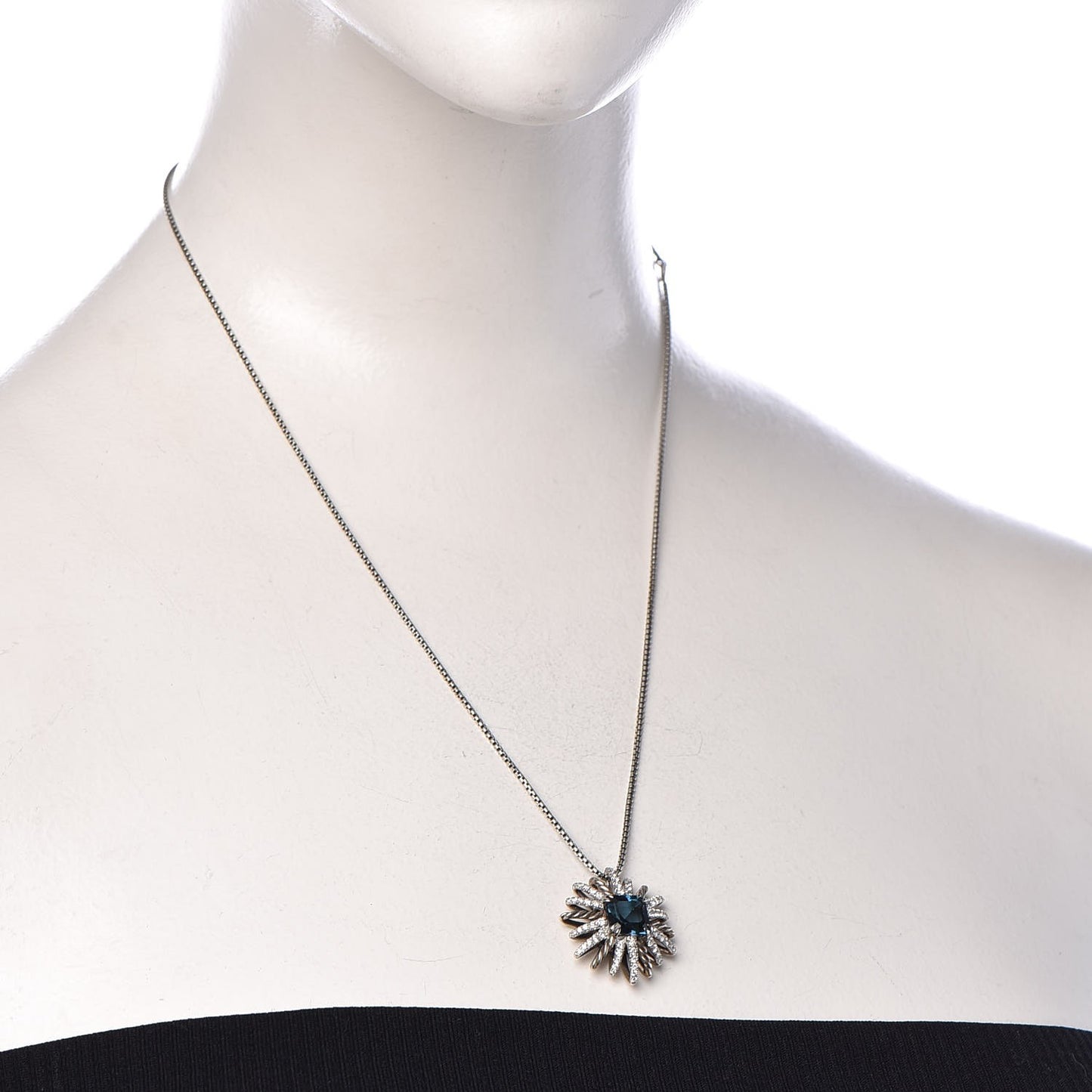 Sterling Silver Diamond Hampton Blue Topaz 23mm Starburst Pendant Necklace