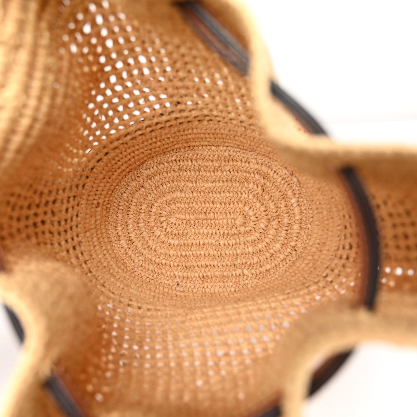 Raffia Calfskin Balloon Bucket Bag Natural Tan