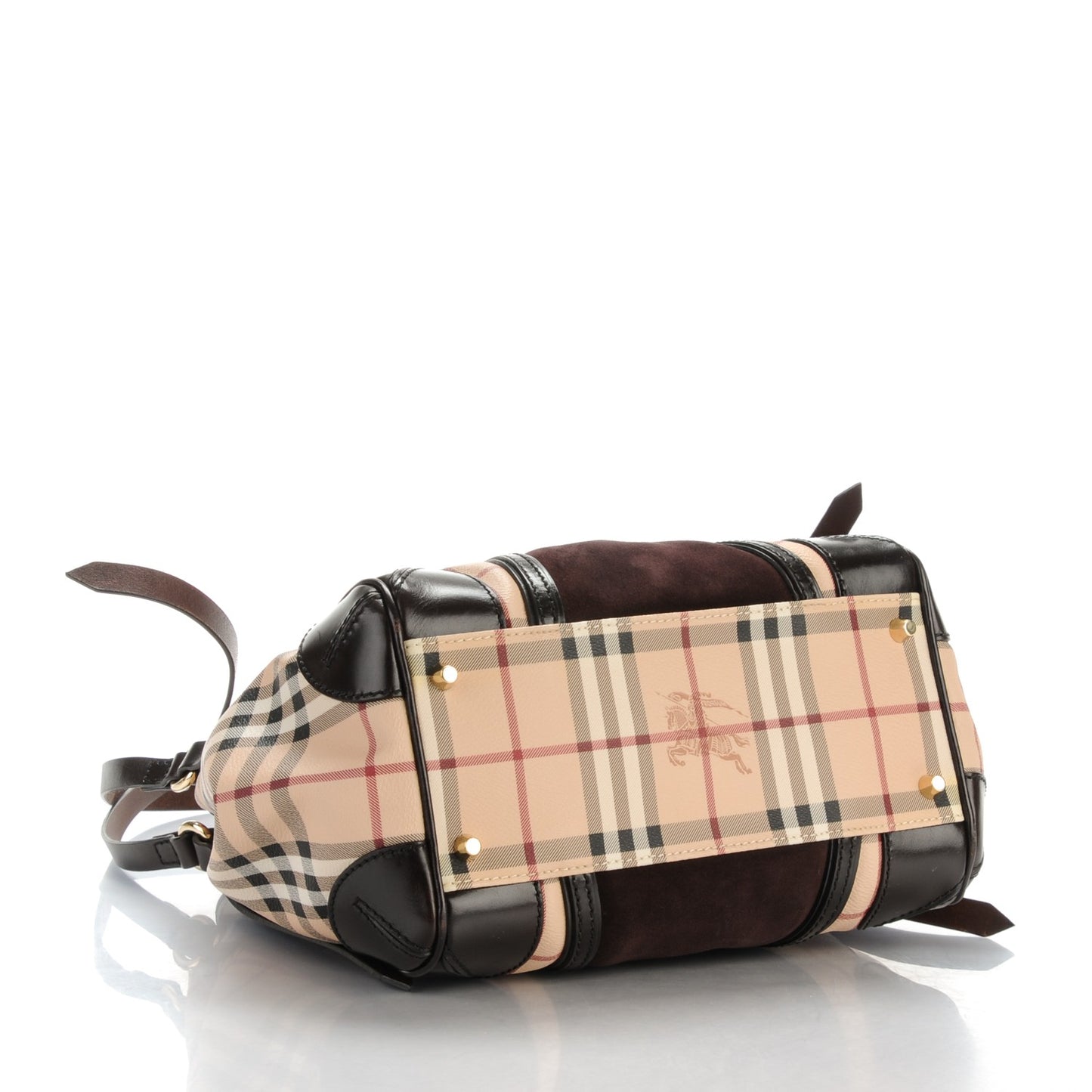 Suede Haymarket Check Colorblock Small Canterbury Tote Dark Brown