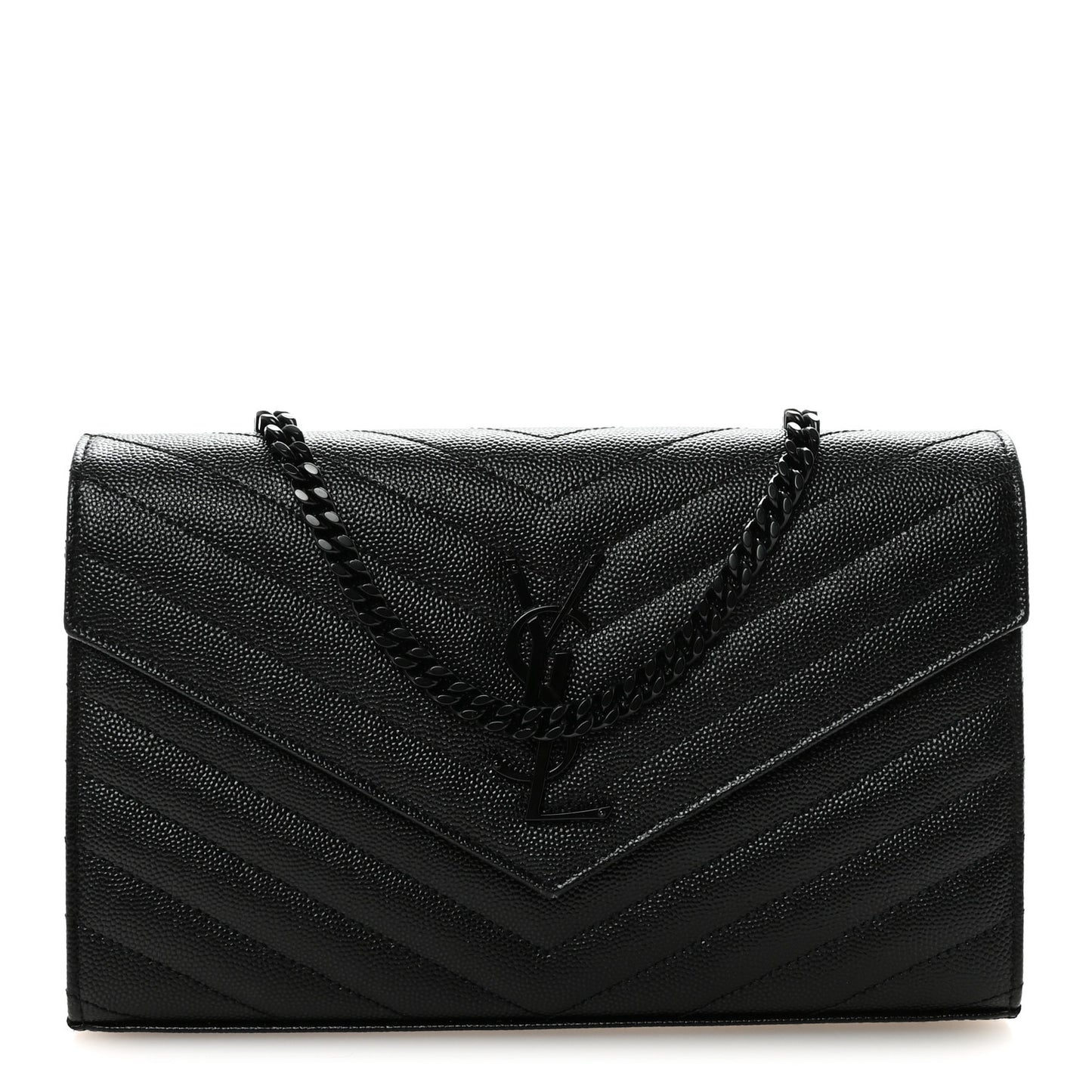 Grain De Poudre Matelasse Chevron Monogram Monochrome Chain Wallet Black