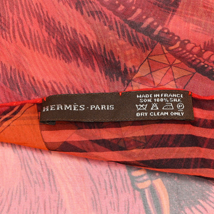 Hermes Silk Mousseline Pelages et Camouflage Stole Lipstick Corail 4 of 4