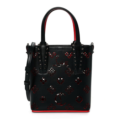 Christian Louboutin Calfskin Loubinthesky Perforated Spikes Mini North South Cabata Tote Black 1 of 9