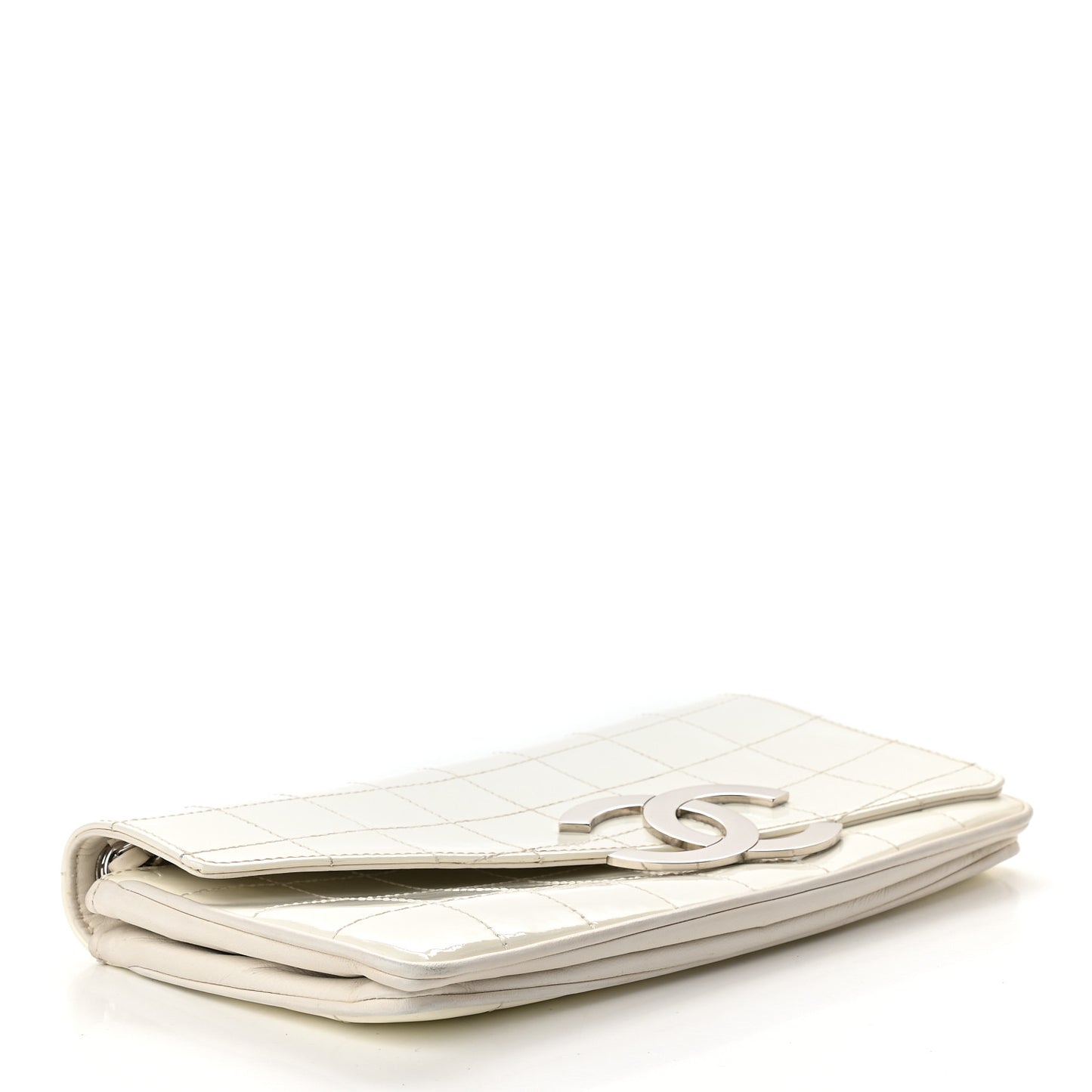 Patent Square Stitched CC Flap Clutch White
