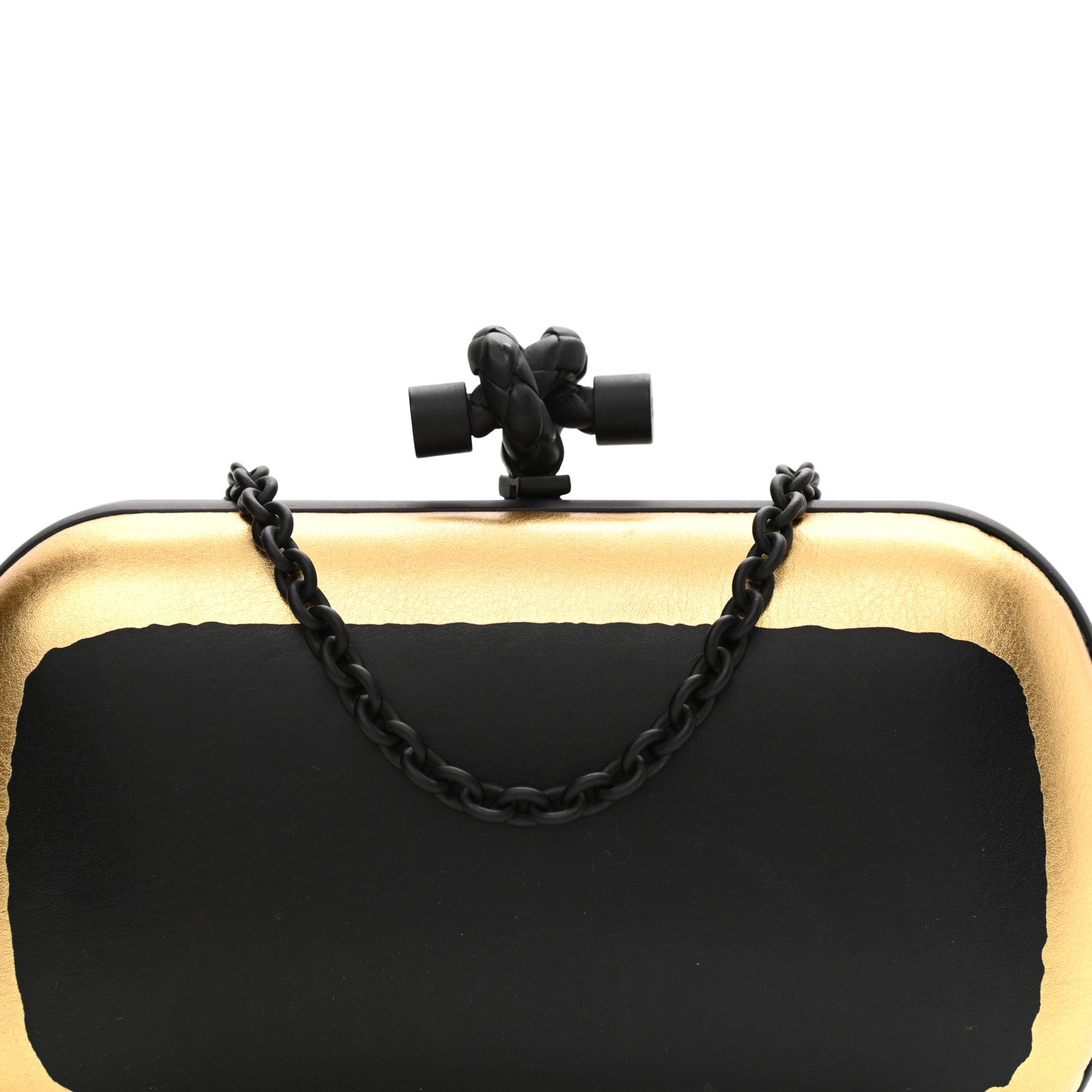 Bottega Veneta Gilded Waxed Leather Knot Clutch Gold Black 6 of 8