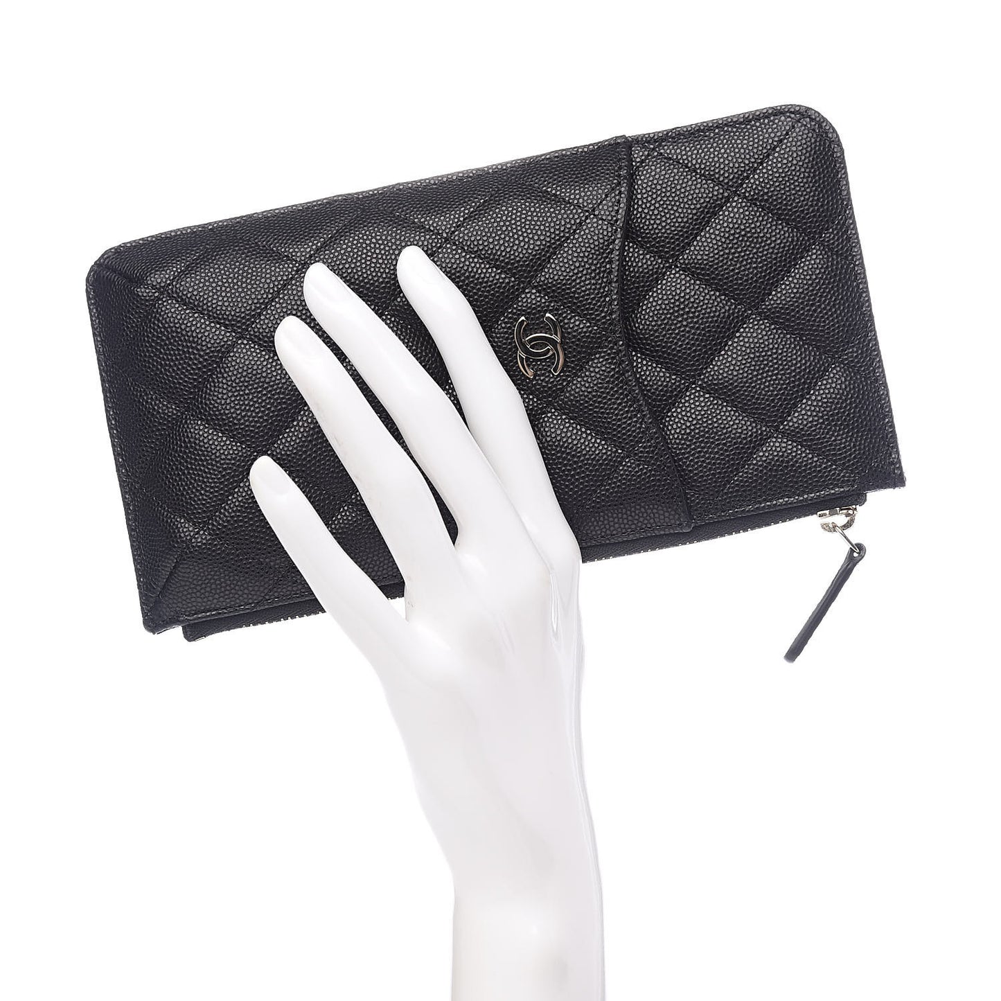 Caviar Quilted Classic Flat Wallet Pouch Black