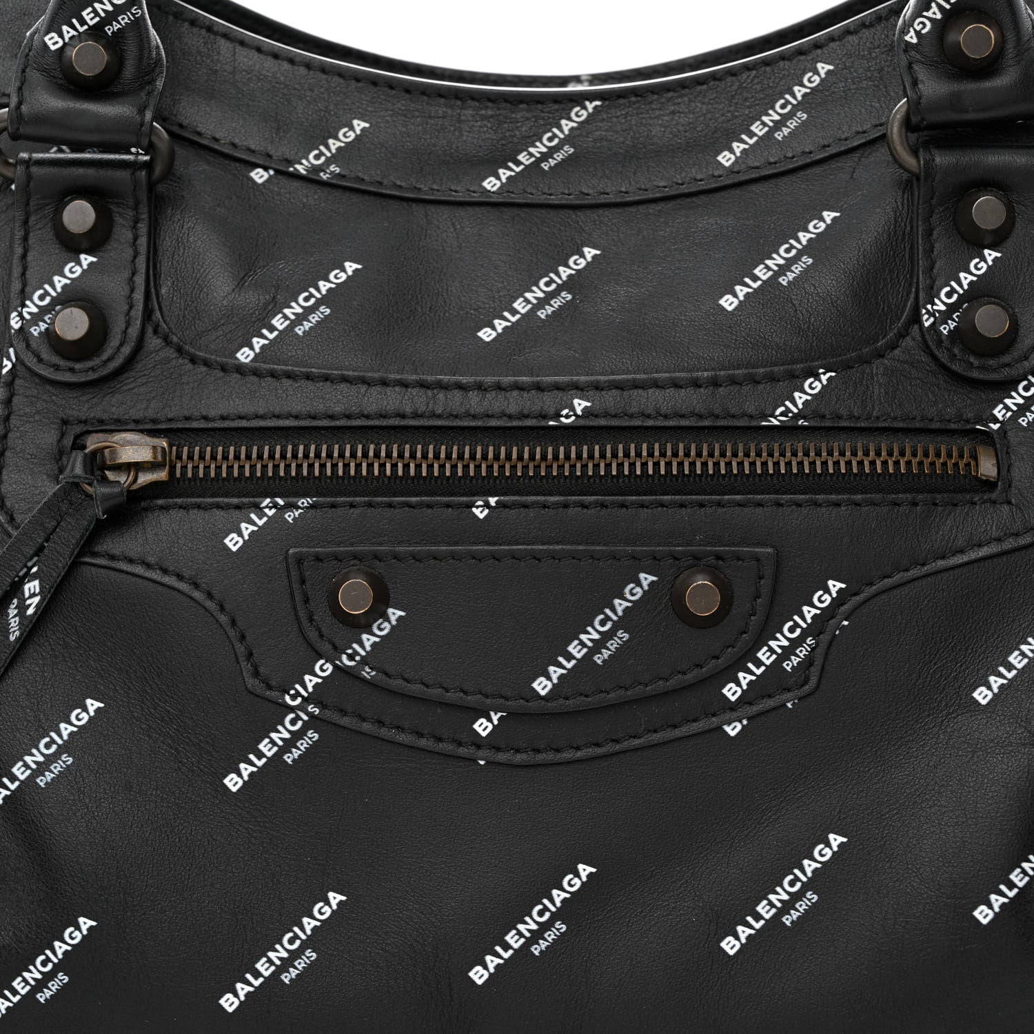 Balenciaga Veau Allover Logo Classic Hardware City Black White 8 of 11