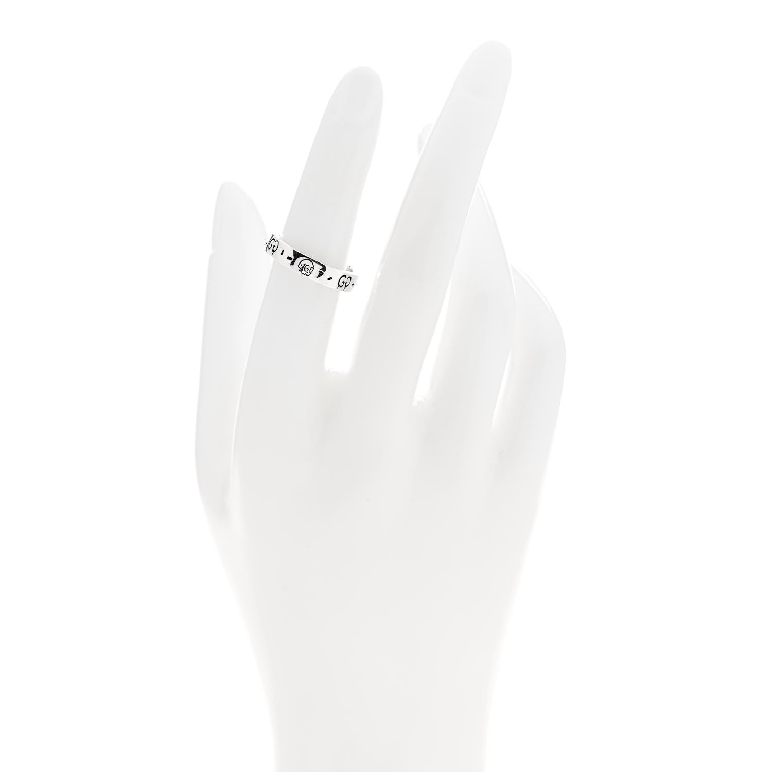 Gucci Sterling Silver Narrow GucciGhost Hamlet Skull Ring 50 5.5 2 of 6