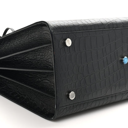 Saint Laurent Calfskin Crocodile Embossed Small Sac de Jour Black 9 of 11