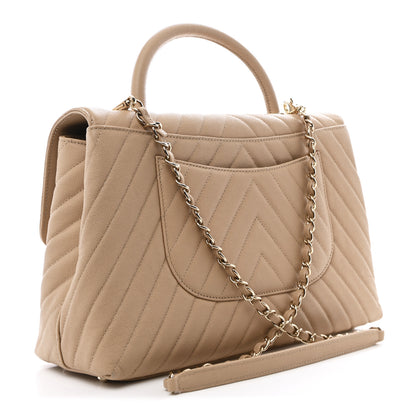 Chanel Caviar Chevron Quilted Medium Coco Handle Flap Beige 4 of 27