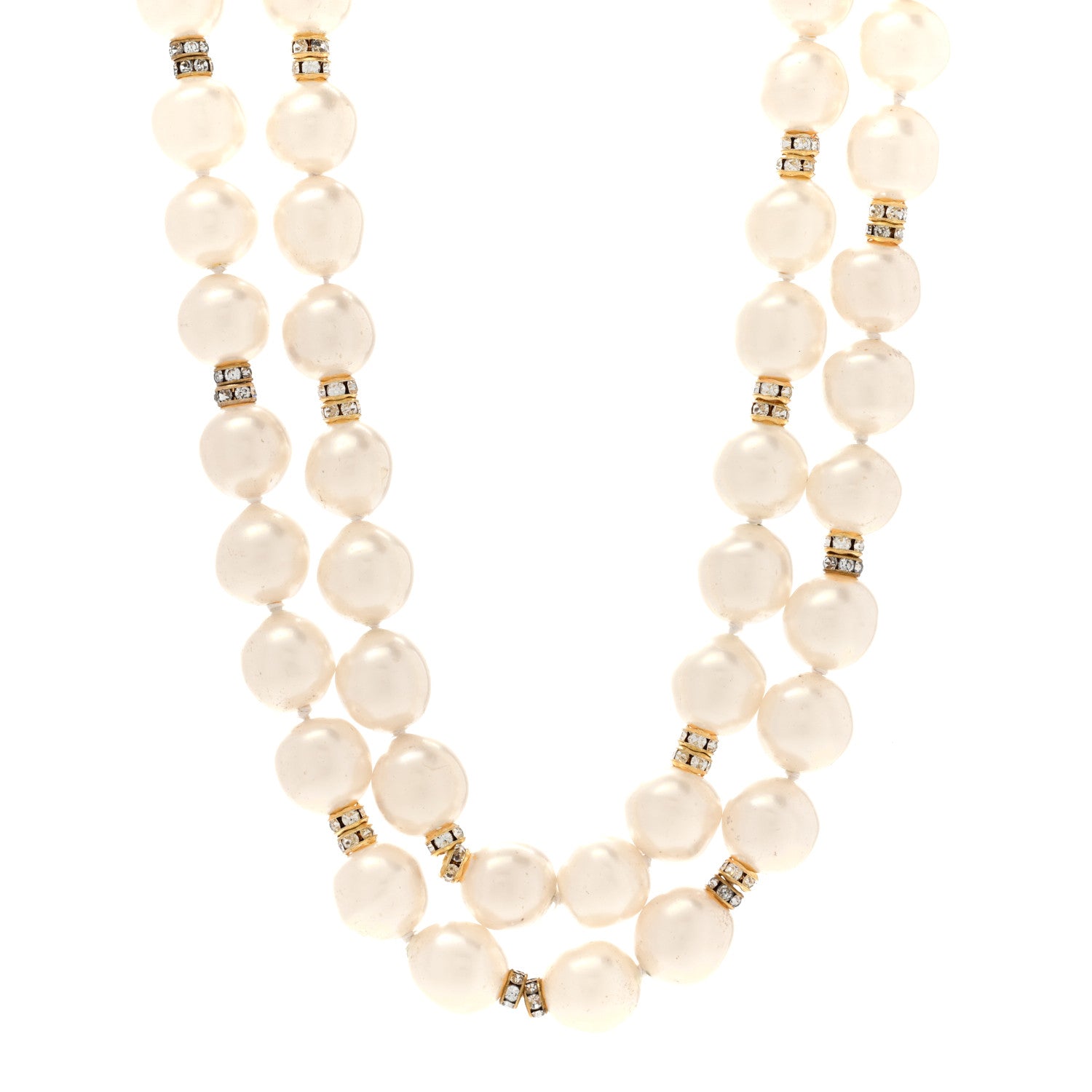 Chanel Pearl Crystal Double Strand Necklace Gold 1 of 9