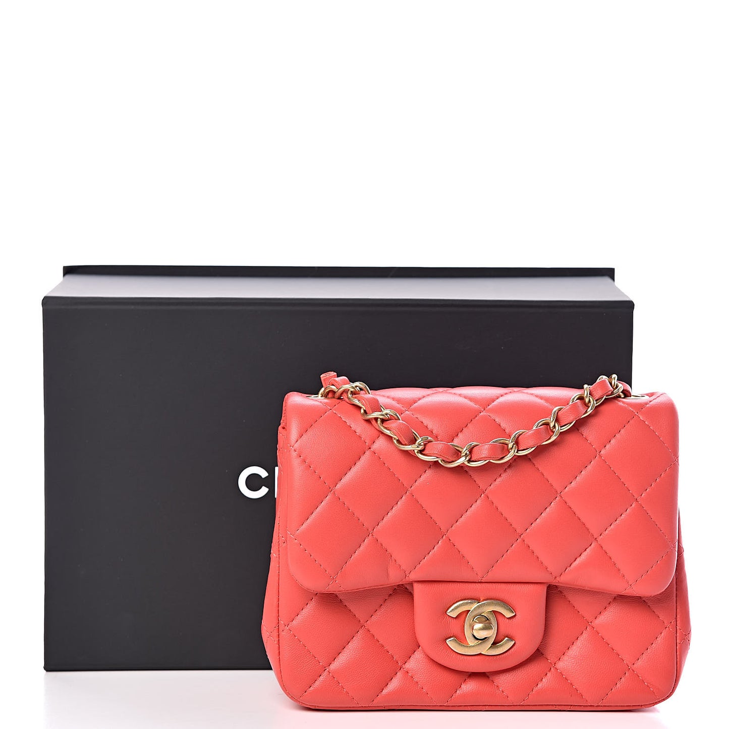 Lambskin Quilted Mini Square Flap Red