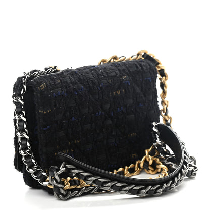 Chanel Tweed Quilted Chanel 19 Wallet On Chain WOC Black Navy Gold 1 of 9