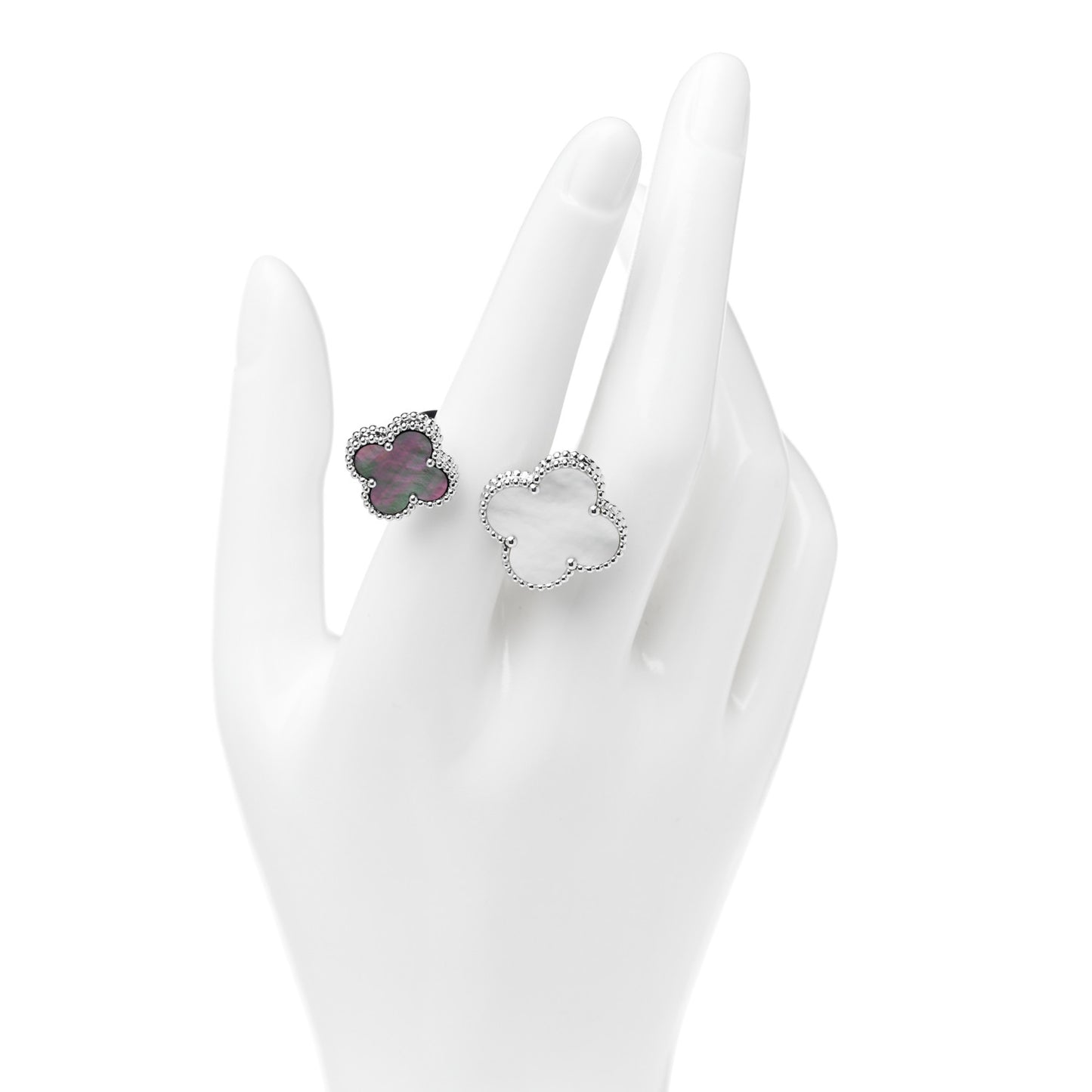 18K White Gold Mother of Pearl Magic Alhambra Between the Finger Ring 54 6.75
