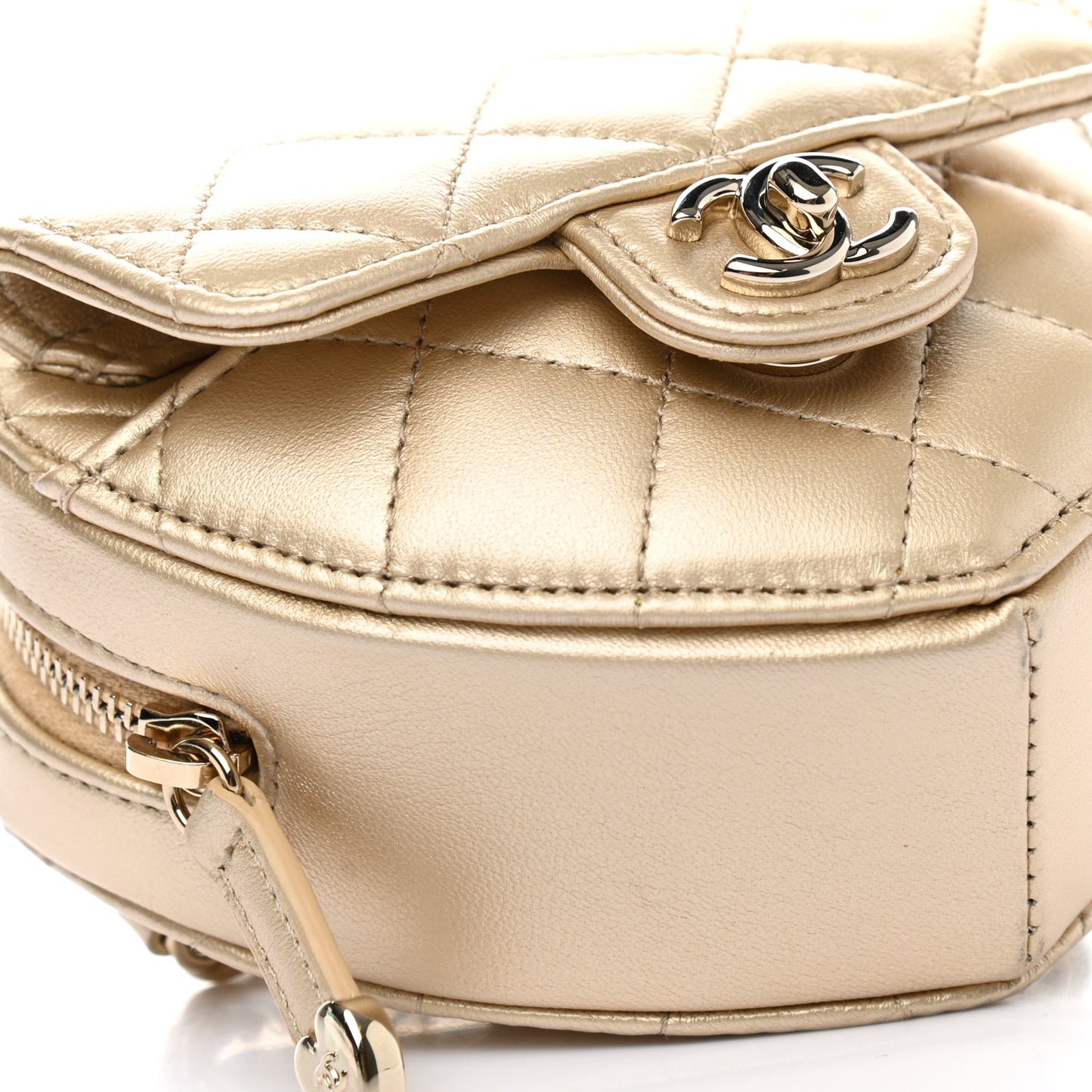 Metallic Lambskin Quilted CC In Love Heart Waist Belt Bag With Chain Gold