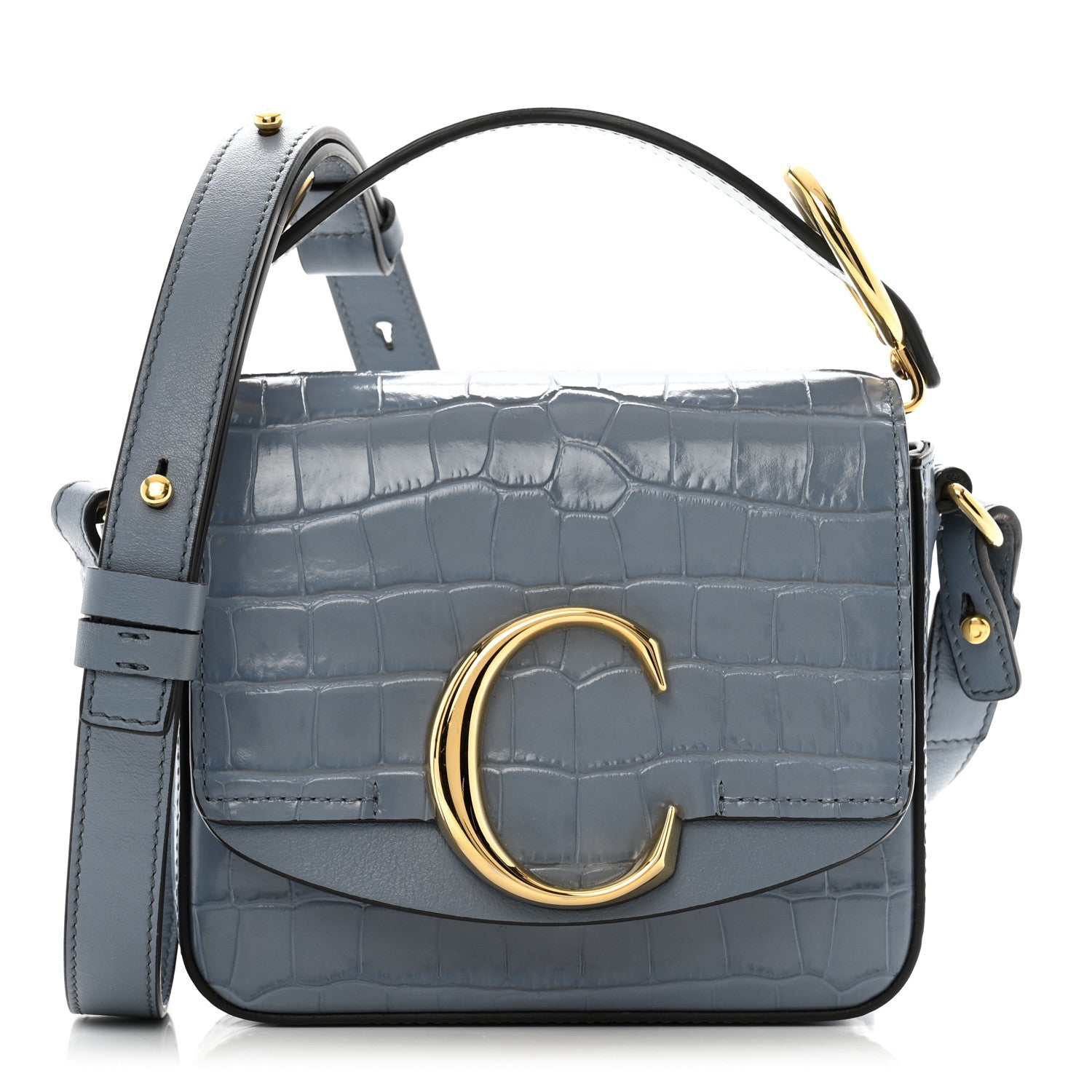 Chloe Calfskin Crocodile Embossed Mini C Double Carry Ash Blue 1 of 11