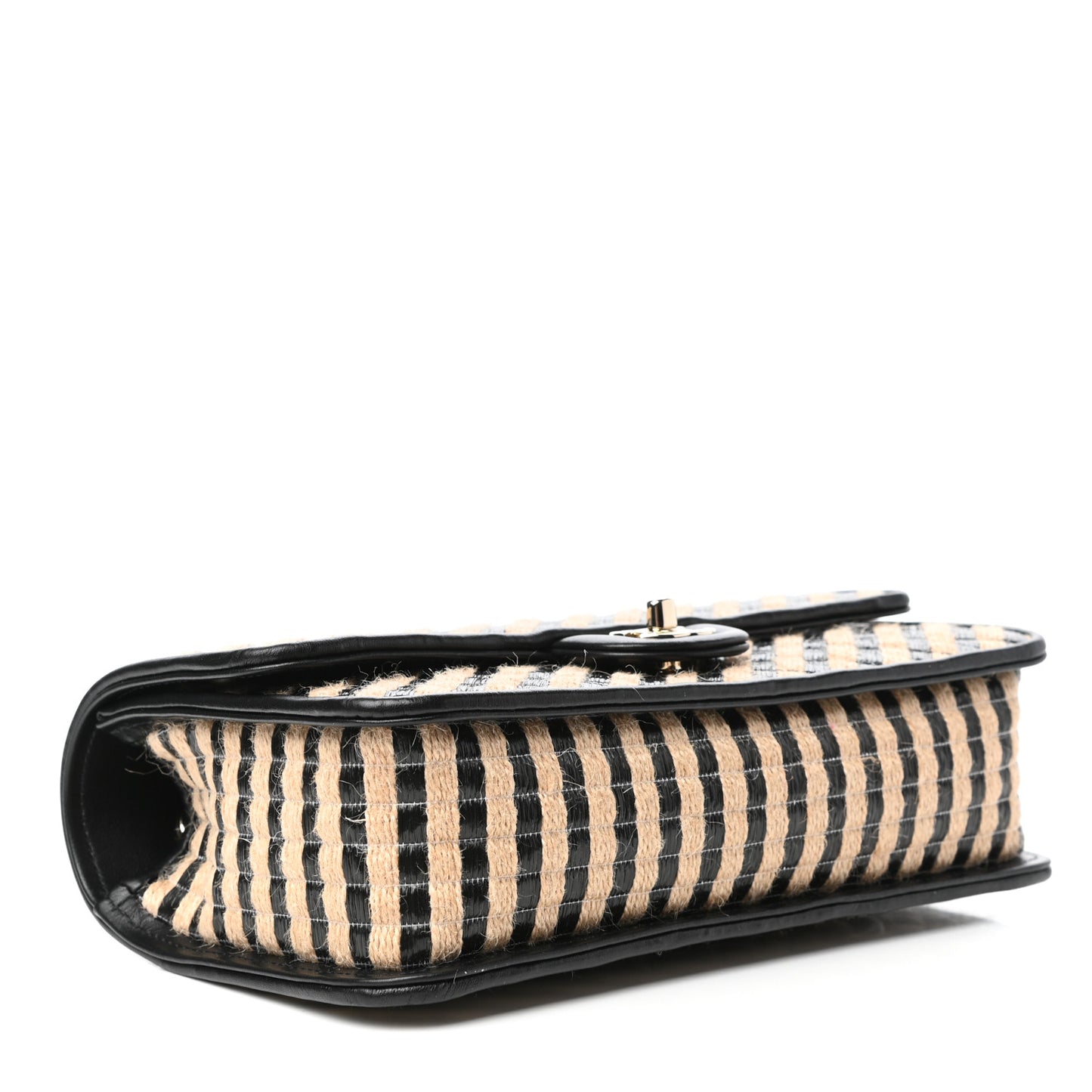 Raffia Jute Striped Medium Single Flap Black Beige