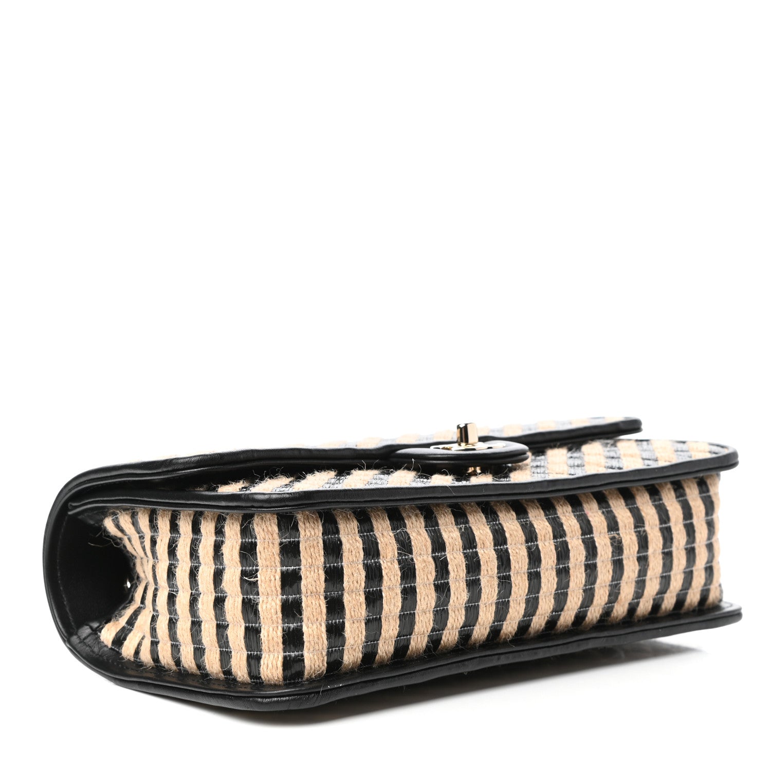 Chanel Raffia Jute Striped Medium Single Flap Black Beige 4 of 10