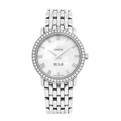 Omega Stainless Steel Diamond Bezel Mother of Pearl 27mm De Ville Prestige Quartz Watch 413.15.27.60.05.001 1 of 5