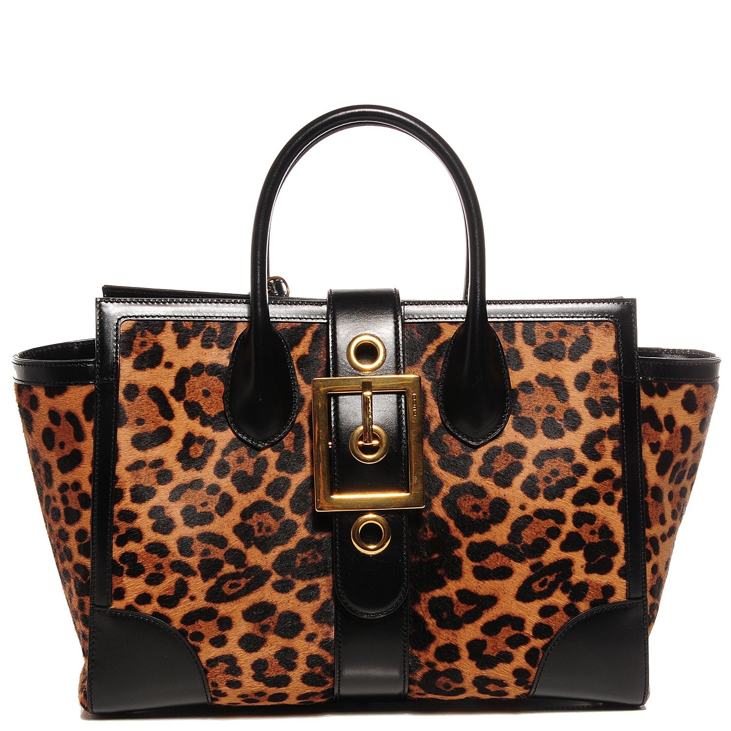 Gucci Pony Hair Jaguar Print Medium Lady Buckle Top Handle Bag Black 1 of 9