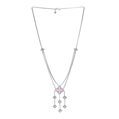 David Yurman Sterling Silver Diamond Pink Tourmaline Quatrefoil Double Chain Drop Pendant Necklace 3 of 5
