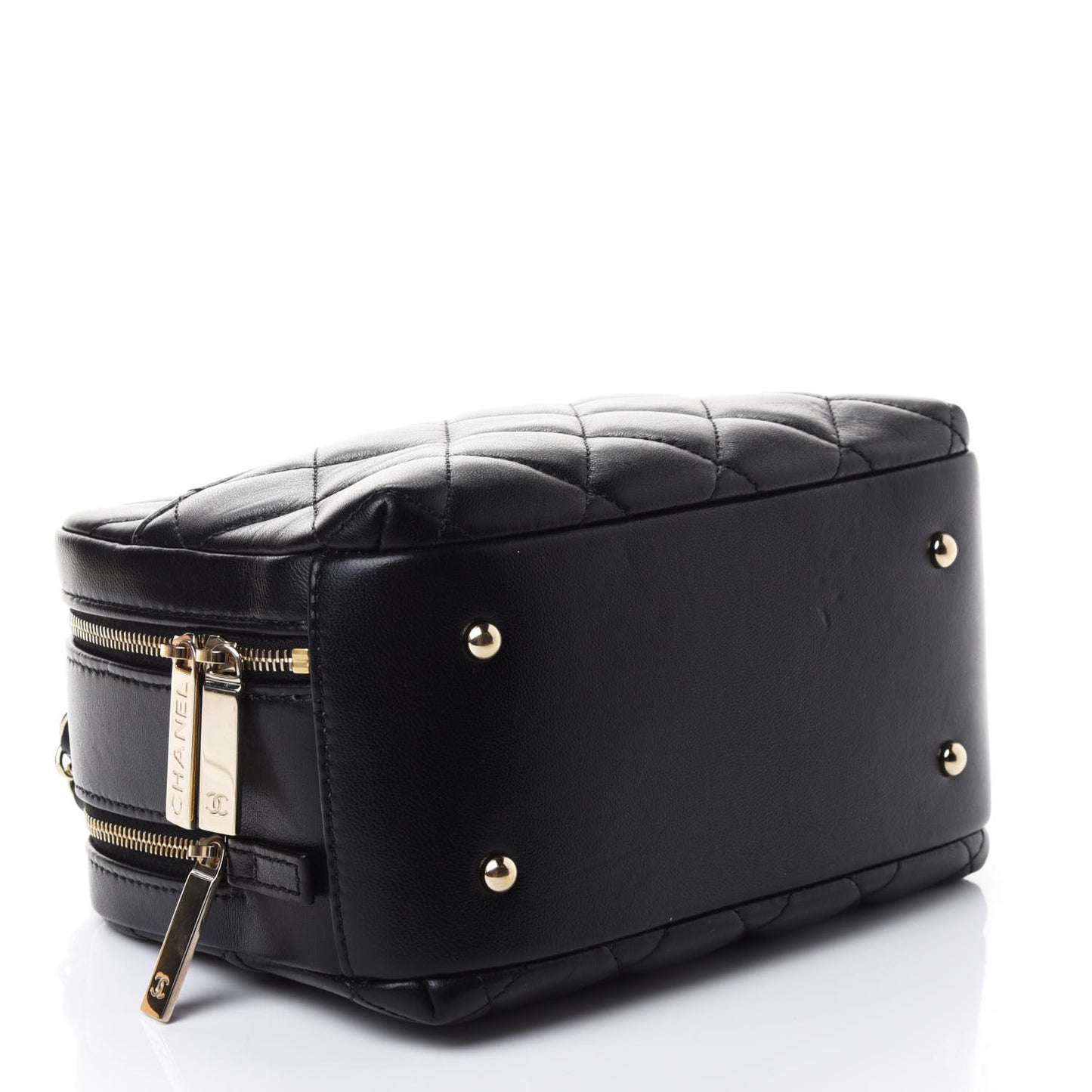 Lambskin Quilted Small Trendy CC Bowling Bag Black