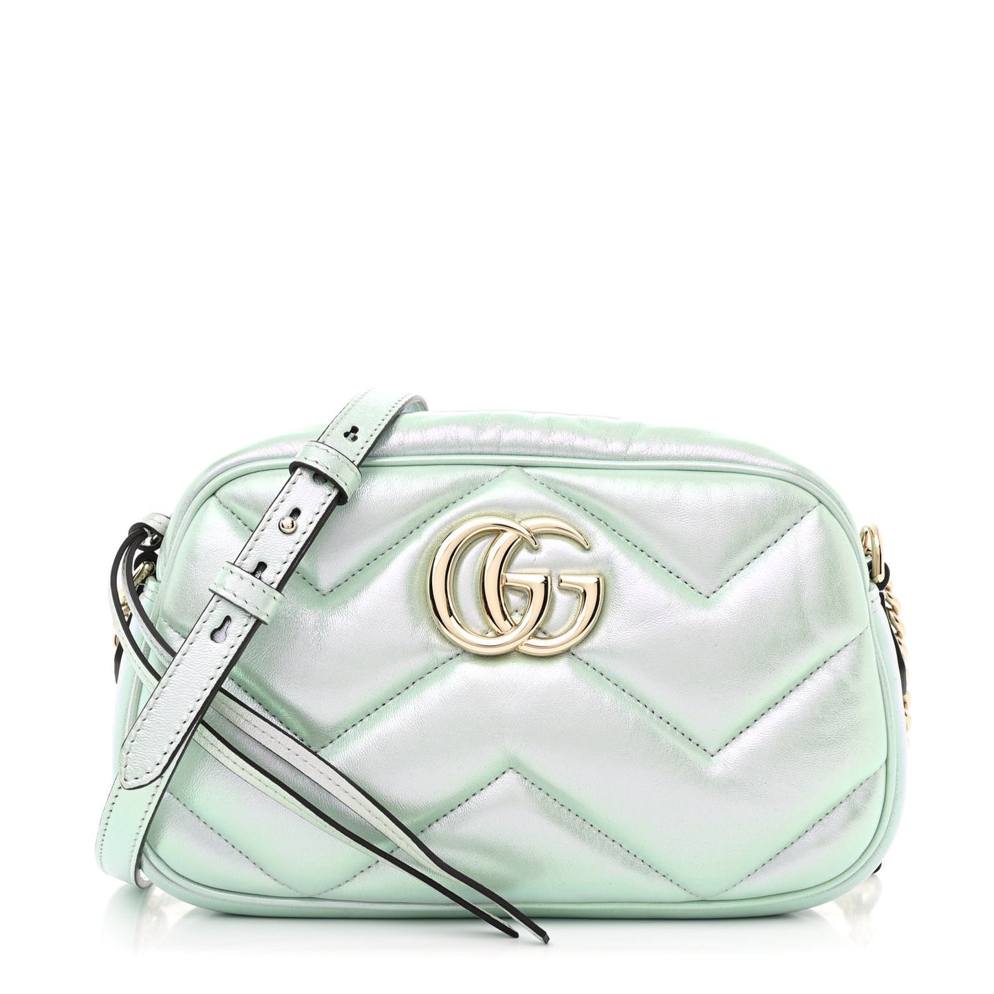 Iridescent Nappa Chevron Matelasse Small GG Marmont Chain Shoulder Bag Iridescent Salvy Green