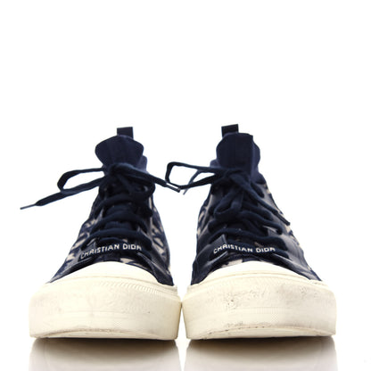 Christian Dior Technical Knit Calfskin Oblique Womens Walk'n Dior Mid Top Sneakers 39 Deep Blue 2 of 10