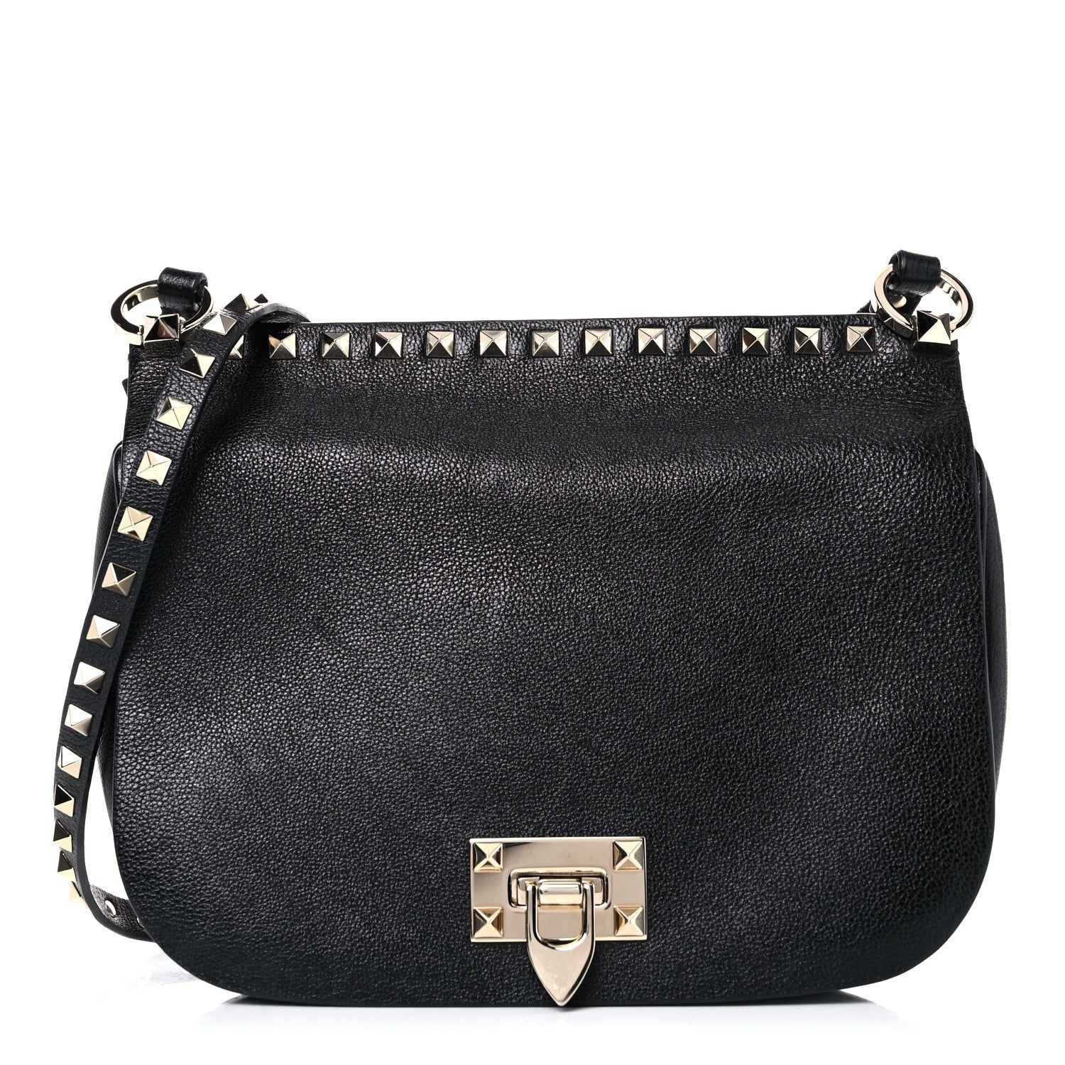 Valentino Garavani Pebbled Calfskin Rockstud Crossbody Saddle Bag Black 1 of 13